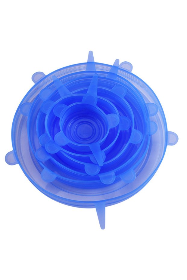 Blue6pc 6Pcs Food Grade Silicone Preservation Cover Reusable Airtight Food Universal Dish Stretch Ro