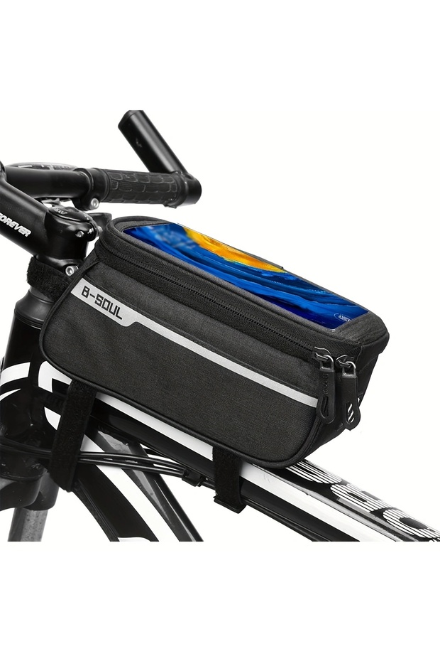 5.7-black B-SOUL bicycle front beam bag, mountain bike and road bike front bag, touchscreen mobile p