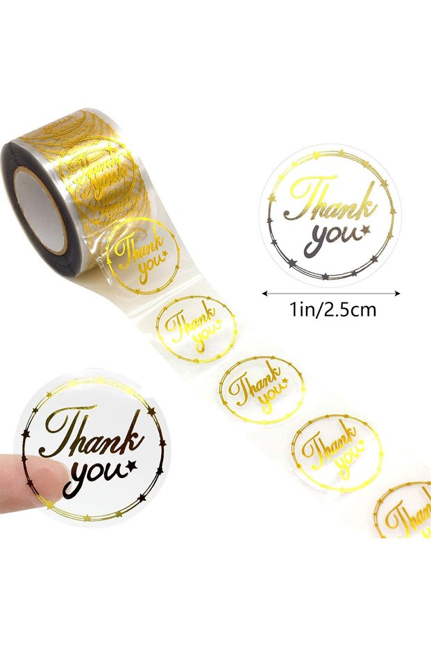 H0454-1inch 500Pcs Round Transparent Gold Foil Thank You Sticker for Celebrating with Us Gift Box Pa