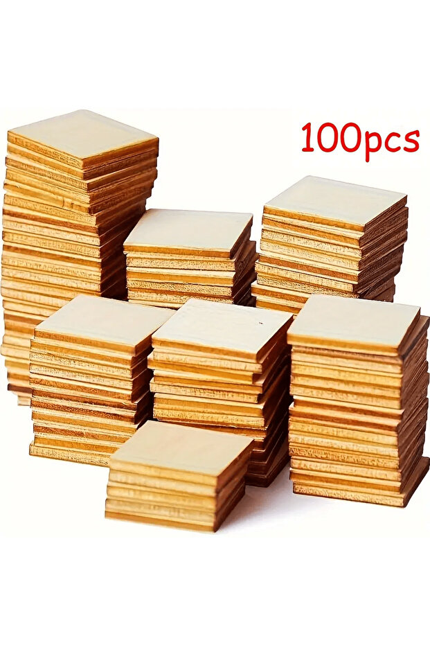 2MM Right Angle 100 Pieces Wooden Square Blocks Wood Chips (25mm/1 inch) Square Round Corner Blank W