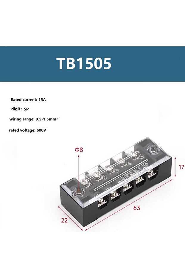 TB1505 15A 600V Dual Row Barrier Screw Terminal Block Wire Connector TB Series 3 4 5 6 8 10 12 16 20