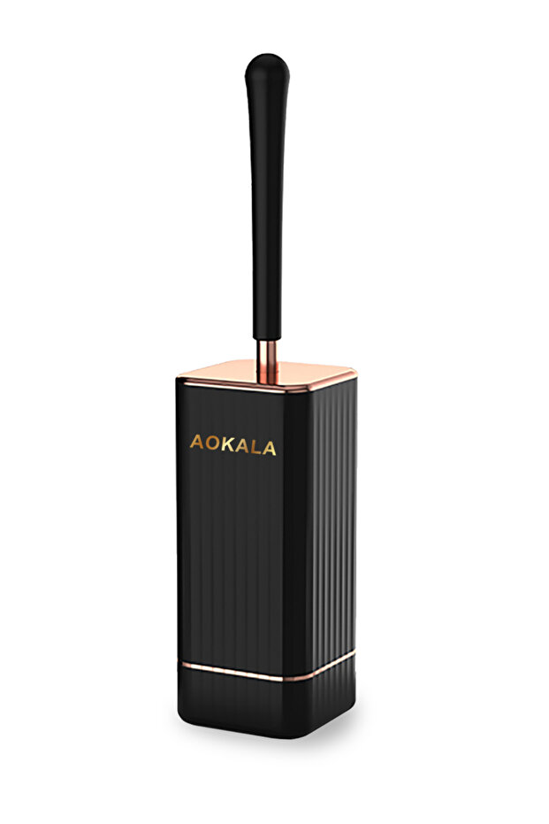 Black Aokala Toilet Brush and Holder Silicone Toilet Bowl Brush Set Long Handle Modern Bathroom Clea