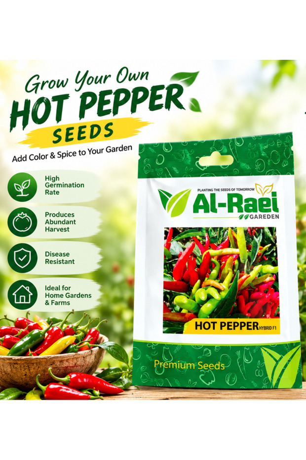 Al-Raei Hot Pepper Hybrid F1 Chili Seeds for Home Garden