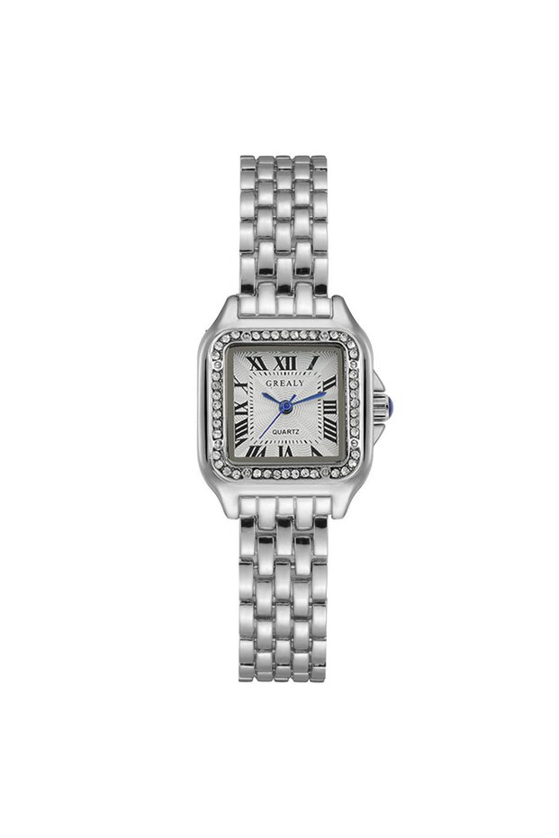 B Silver White Luxury Rhinestone Women Watches Fashion Square Quartz Wristwatch Simple Ladies Clock