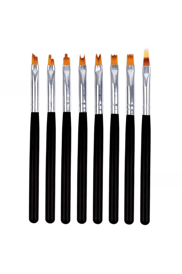 black-8pc 8pcs Nail Art Painting Tool Set with Various Floral Patterns Gradient Brush for Gel Nails