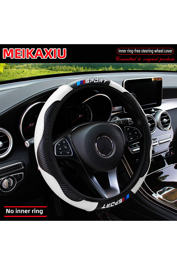 WHITE All-Season SPORT Carbon Fiber Steering Wheel Cover (without inner ring) is suitable for 37-38c