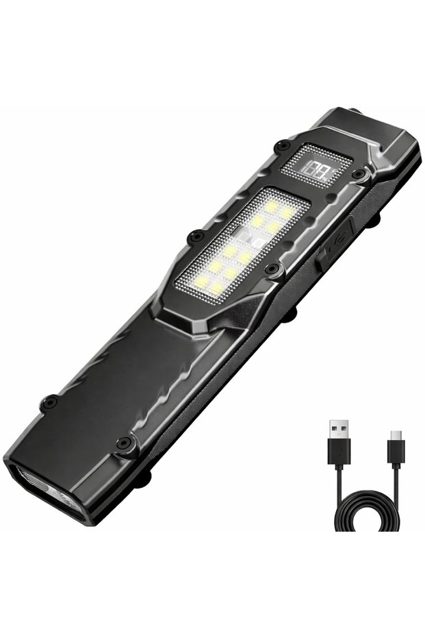 DT007 Black EDC Tactical Rechargeable Flashlight,Dual-Switches LED Flashlight with Digital Display,8