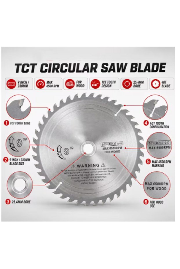 POWER TECH 9" TCT Circular Saw – High-Speed Metal Cutting Blade, Durable Power Tool for Wood & Metal