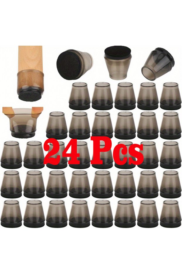 Black24Pcs 24 Pieces of Round Chair Leg Floor Protectors, Silicone Transparent Table Leg Covers, Flo