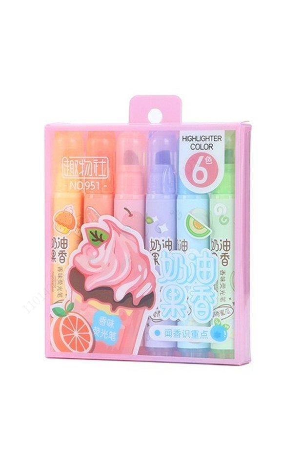 6 Colors 6pcs Creamy Fruity Aroma Highlighters Pastel Cute Highlighter Assorted Colors Dry Fast for