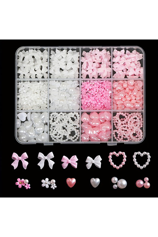 sku1 500PCS 3D Nail Art Decoration Kit with Resin Bows, Flat Back Pearls, and Assorted Shapes – Unsc