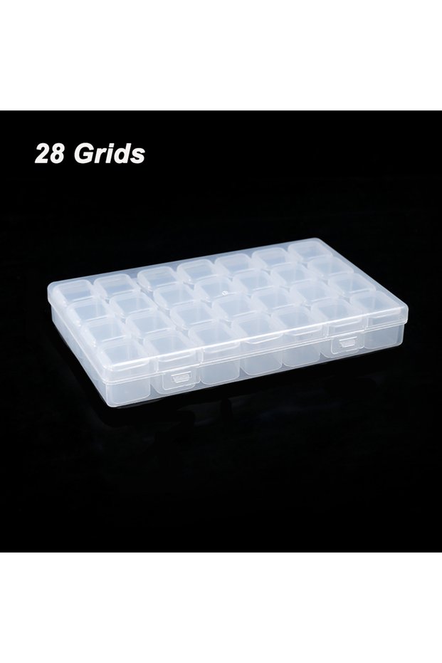 28 Grids-Transparent 1pc 28 Grids Plastic Storage Box Adjustable Compartments for Jewelry Diamond Em