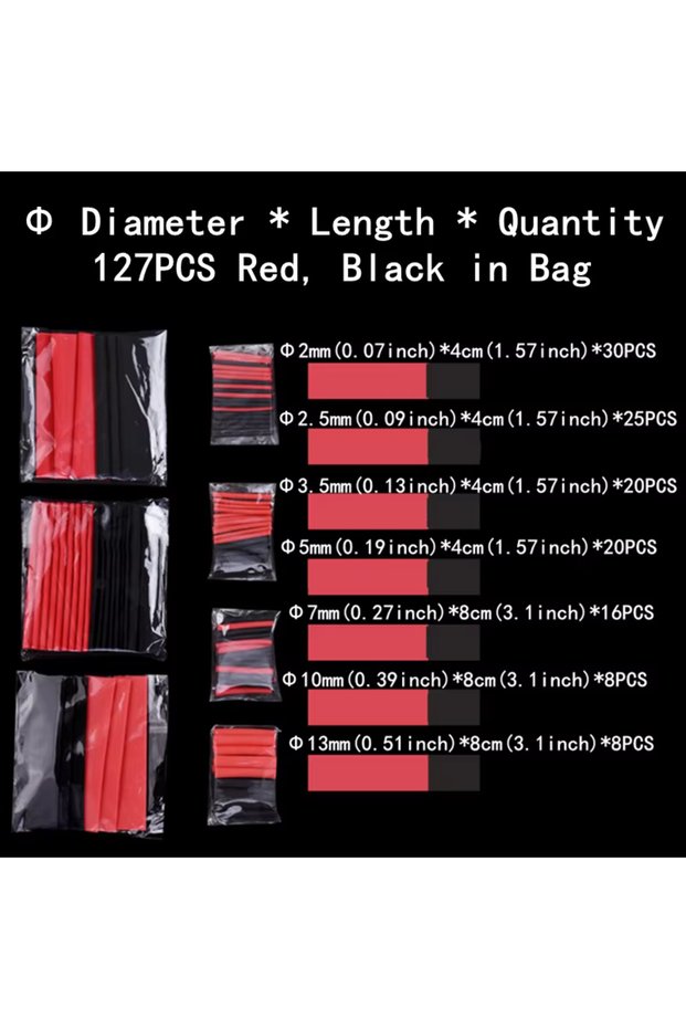 127pcs Black red 2:1,Heat Shrink Tubing,127-850 PCS,Insulated Polyolefin Sheathed,Electronic DIY Ki