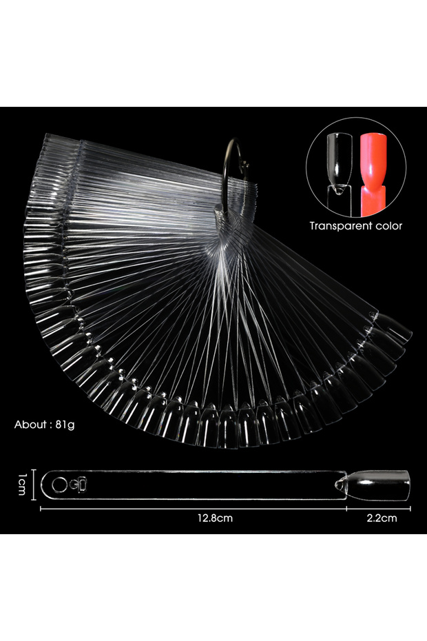 GJ-SXSK-FTJ-Clear 50Pcs False Nail Display Sticks Clear Nature Color Chart Oval Fan Style Detachable
