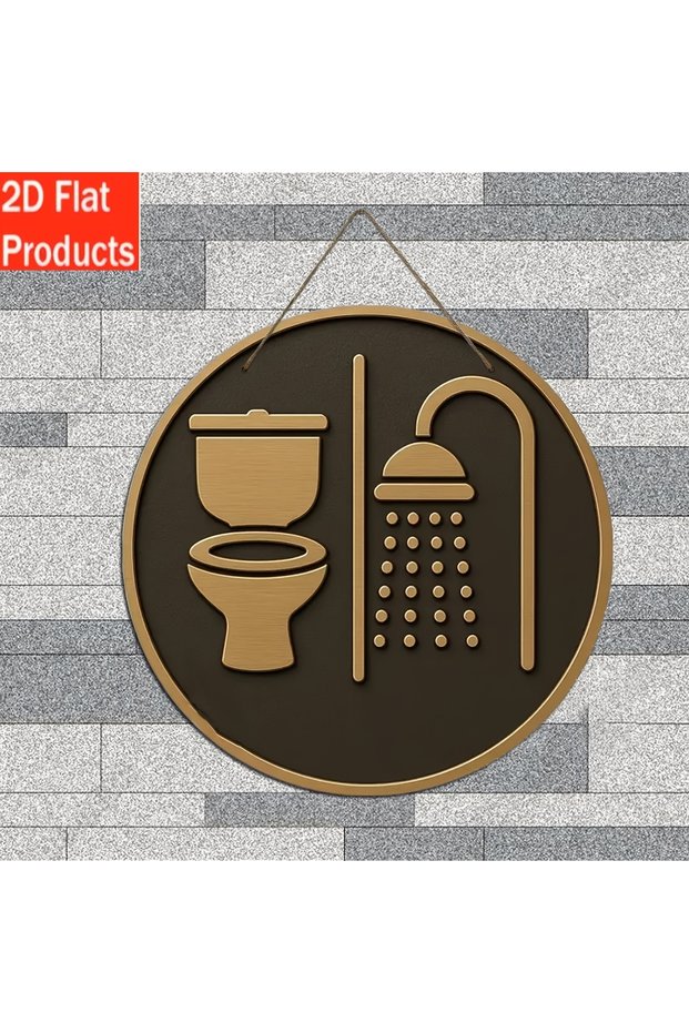 20x20cm 1pcs 2D Retro Wooden Disc Toilet Sign Bathroom Shower Room Reminder Hanging Decoration Home