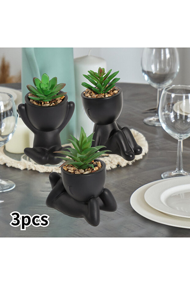 3pcs 3pcs/set Artificial Aloe Vera Succulent Cartoon Pot Plant Fake Succulent Black PE Material Arti