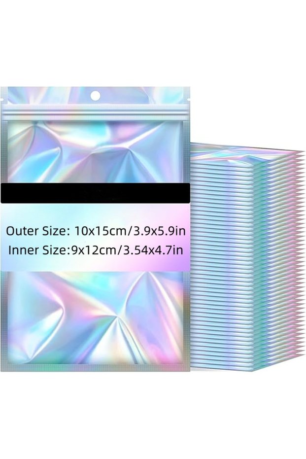 50PCS 10x15cm 50pcs Thicken Laser Color Resealable Smell Proof Holographic Bags Plastic Pouch for Je