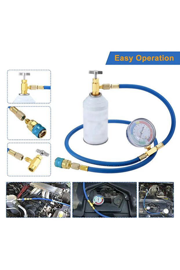 Refrigerant Charging Hose R134A with Gauge Automotive AC Refill Kit Compatible Gas Pressure Measurin