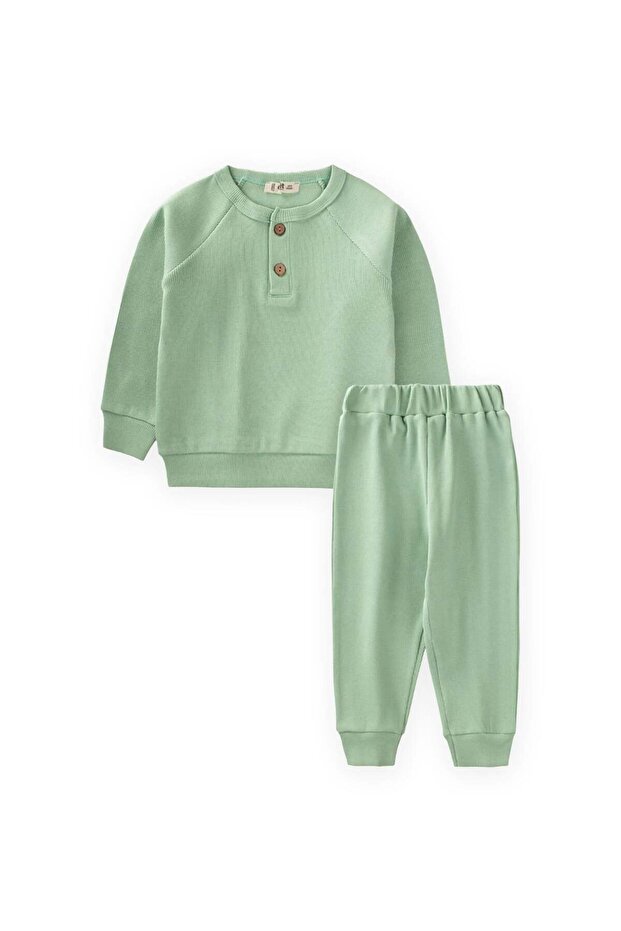 Reglan Sleeve Patched Basic Thin Seasonal Suit 1-5 Years Water Green