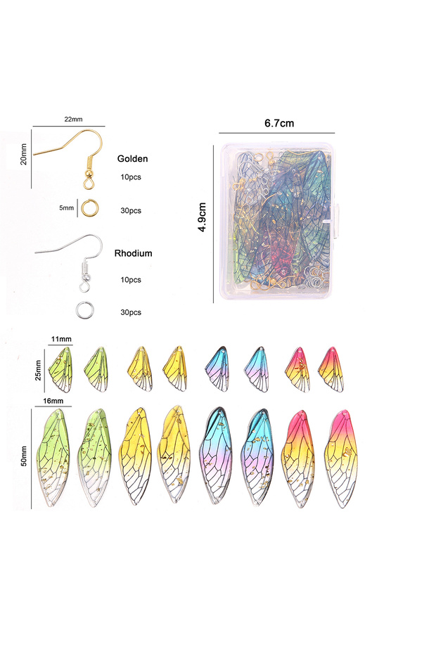 about96pcs Mixed Color 1 Set/Box Mixed Color Resin Drop Glue Size Butterfly Wings Gold Silver Ear Ho