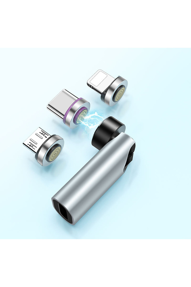 silver 3 header 540° Degree Rotating Magnetic Wire Fast Charging PD 5A Adapter For Mobile Phone Acce