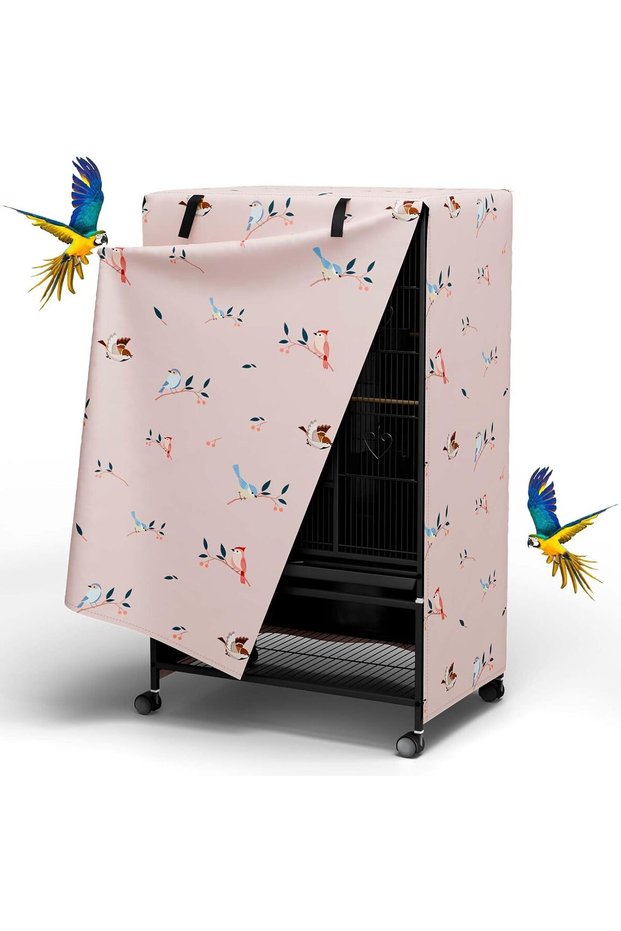 84X58X104cm WHITE Nighttime Bird Cage Cover with Zipper Panel Blackout Birdcage for Winter Universal