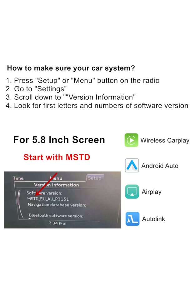 5.8 Inch MSTD CARABC Wireless CarPlay Android Auto Adapter For Audi A3 8v 2013-2018 Mirror Link AirP