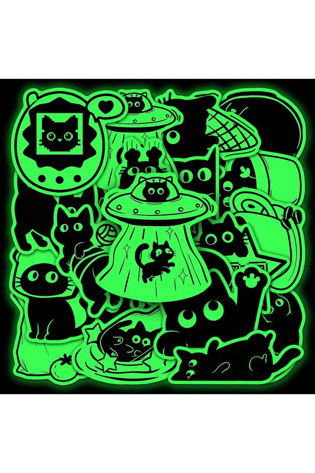 20pcs x2 20 Pcs Glow in The Dark Black Cat Stickers Doodle Funny Cat Waterproof DIY File Folder Wind