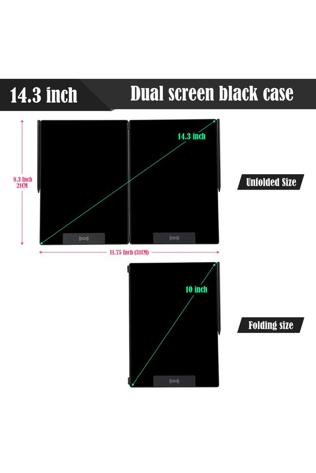 Black 14.3-Inch Folding LCD Handwriting Writing Tablet with Split Screen, Erasable Electronic Drawin
