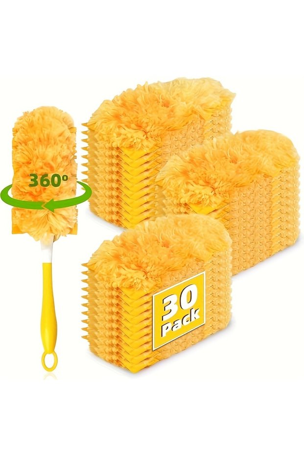 YELLOW 30pcs 360 Dusters Refills for Swiffer Dusters, Unscented Heavy Duty Duster Kit Disposable Dus