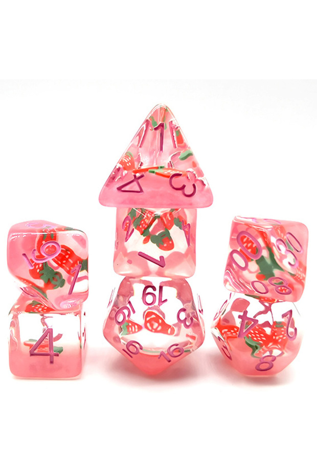 Style1 7Pcs/Set DND Dice Transparent Resin Sweet Strawberry Cute Steppe Lion Polyhedral Dice For Rol