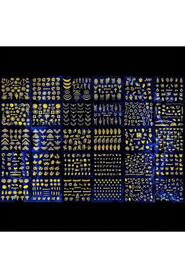 30Sheets gold fengye 30 Sheets Golden Floral Nail Art Stickers - 3D Self-Adhesive Shimmering Leaf &