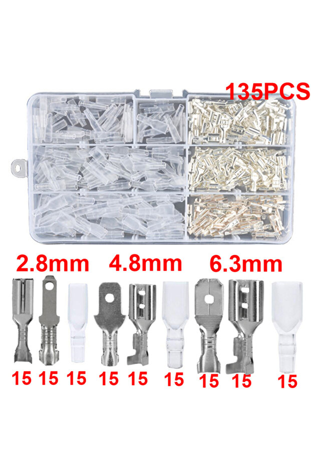 135PCS Sliver Male Female Wire Box Insulated Cable Macho Connector 2.8/6.3mm Electrical Crimp Termin
