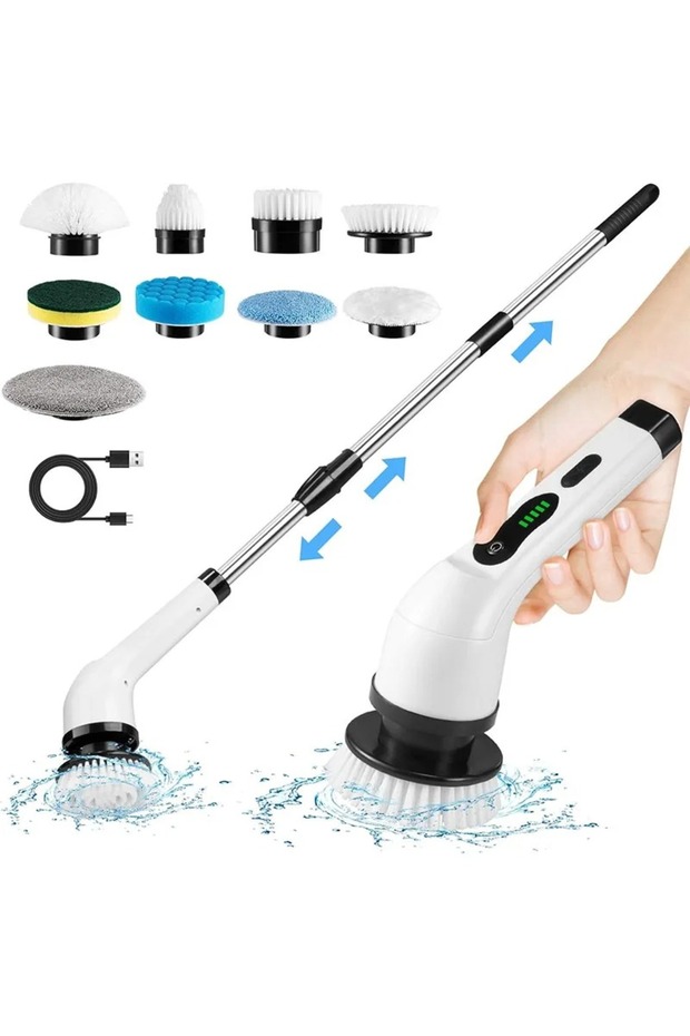 White 9 in 1 Multifunctional Electric Cleaning Brush Electric Cordless Spin Scrubber Toilet Mops Por