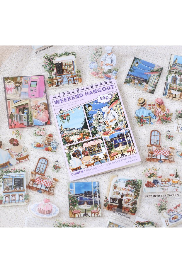F 30PCS PET Decoractive Material Sticker Pre-Cut Journaling Sticker Scrapbook Kit Junk Journal Suppl