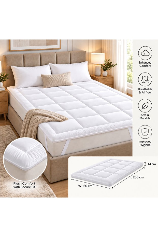 Prima Microfiber Olympic Queen Size Mattress Topper-160x200x4cm-WHITE