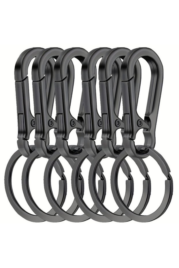black 6Pcs Carabiner Clip Keychain Metal Carabiner Shape Key Ring Keyring Key Holder Clips Hook Hold
