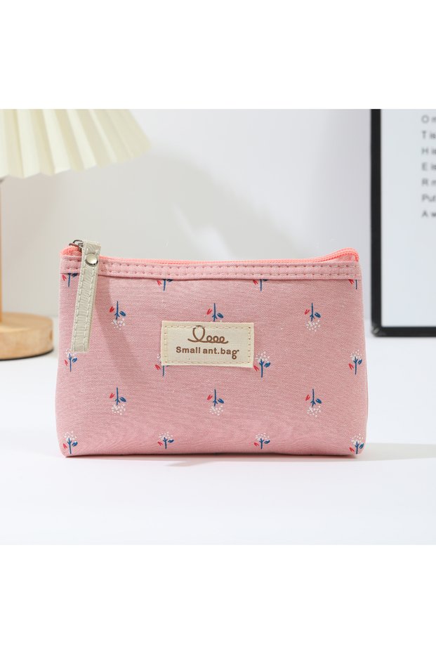 pink Instagram Style Canvas Makeup Bag Printed Women's Portable Student Pencil Case Travel Storage T