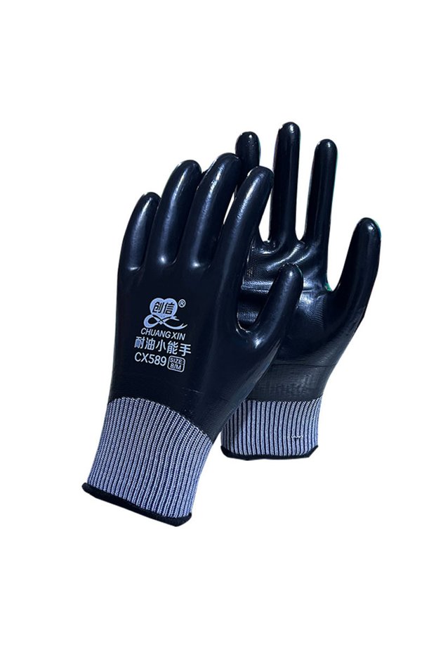 Black 8M 1pair Anti-Slip Waterproof Gloves Nitrile Coated Oil/Water Resistant Work Gloves For Garden