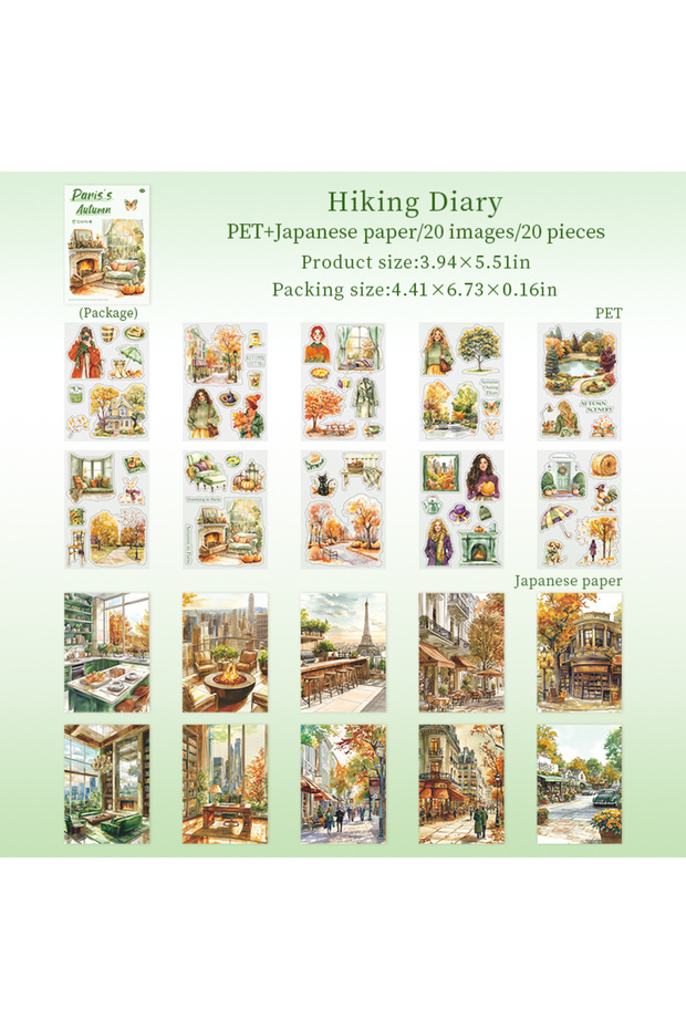 3 20 Sheets Paris Autumn Series Travel Theme Dual Material Sticker Book for DIY Scrapbooking Photo F