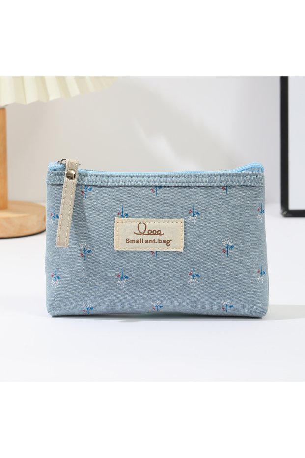 light blue Instagram Style Canvas Makeup Bag Printed Women's Portable Student Pencil Case Travel Sto