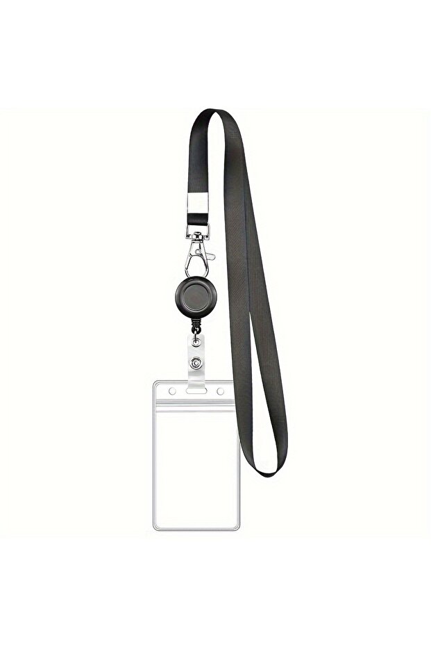 1 Set Black Retractable Badge Reel Set with Lobster Clasp and Waterproof PVC Card Holder, Durable La