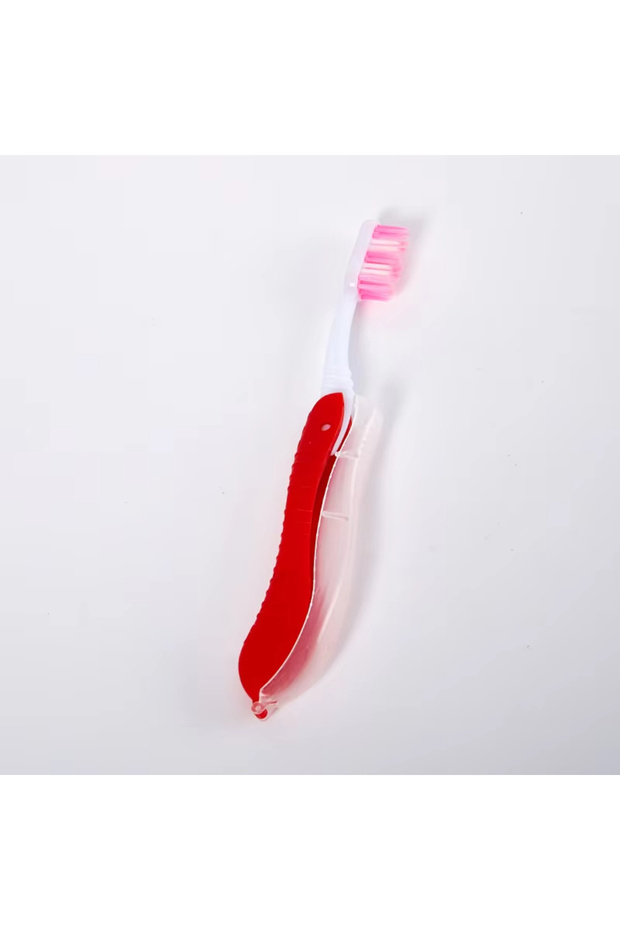 Red Travel Folding Toothbrush Portable Toothbrush Built in Cover Multi Color Size Collapsable Brush