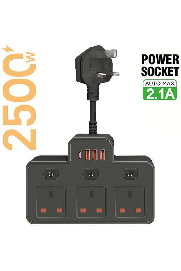 UK Plug Black UK Plug AC Power Strip Wall Mounted Independent Switch Socket European Standard Plug W