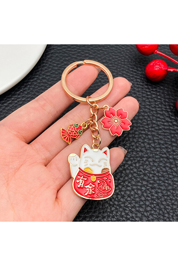 ER1910 Japanese Maneki-neko (Lucky Cat) Keychain, Japanese Style Koi Fish Car Key Pendant, Creative