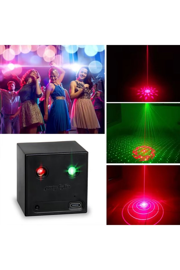 DC USB 5V Rechargeable Battery R&G Laser Projector Disco DJ Light 64 Patterns Dance Bar Party Car Ef