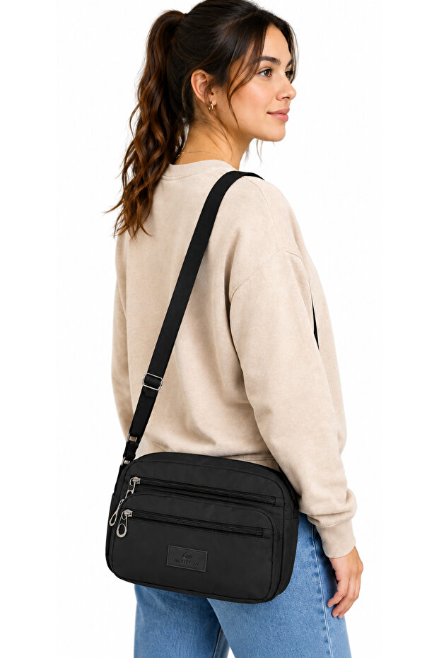 Water Resistant Fabric Women's Shoulder Bag Black Crossbody Bag
