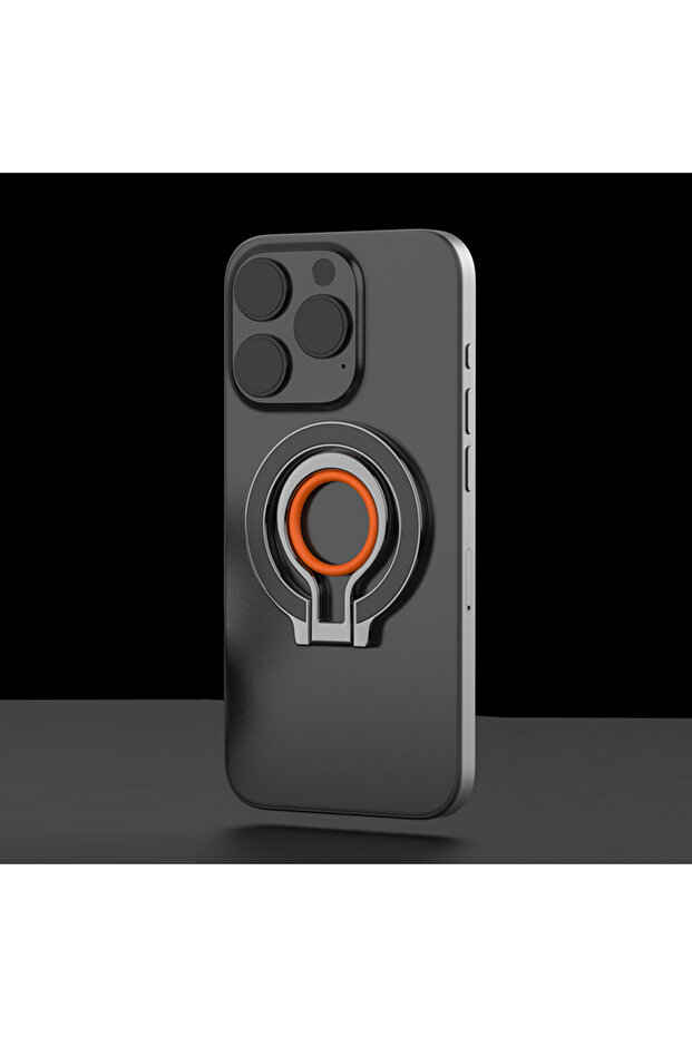 Black-Orange Cell Phone Metal 360 ° Rotation Finger Ring Strong Magnetic Stand for Magsafe Folding M