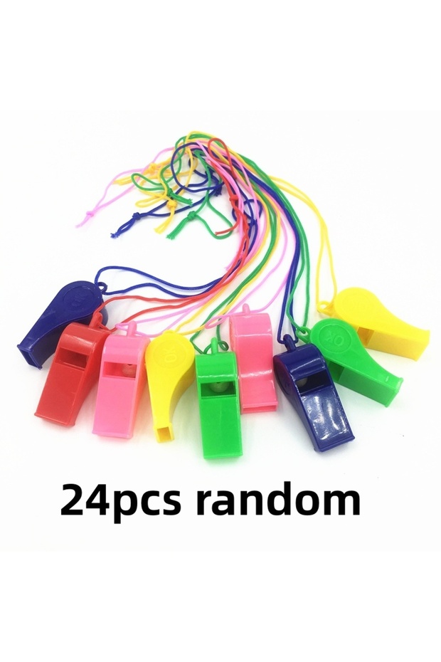 24pcs random 12/24pcs Whistle Toy Referee Whistle Fan Whistle with Rope Cheerleading Prop Solid Colo