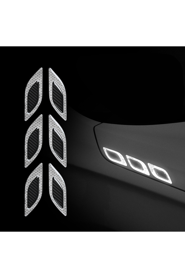 White 6Pcs/Set Car Reflective Carbon Fiber Bumper Strips Safety Warning Tape Safety Warning Sticker